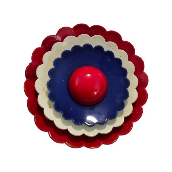 Vintage Patriotic Red, White and Blue Enamel Brooch, 2.5" Diameter - Picture 5 of 11